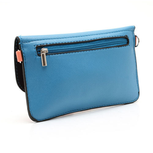 Two-tone Mini Woman Leather Purse Bag w/ Wrist Strap & Shoulder Strap for Samsung Galaxy S4 i9500 / S3 i9300 / Note 2 N7100 - Blue