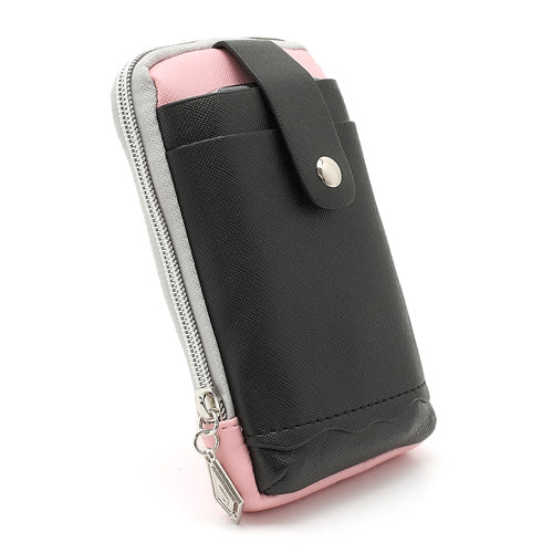 Zipper Around Three Slots Wallet Phone Pouch Bag for Samsung Galaxy S4 i9500 S III I9300 Mega 5.8 I9150 iPhone SE 5s 5 5c- Black