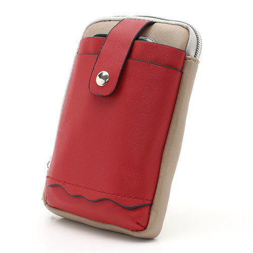 Zipper Around Three Slots Wallet Phone Pouch Bag for Samsung Galaxy S4 i9500 S III I9300 Mega 5.8 I9150 iPhone SE 5s 5 5c- Red