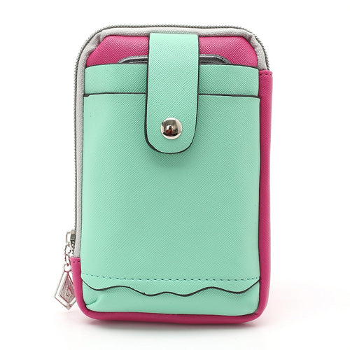 Zipper Around Three Slots Wallet Phone Pouch Bag for Samsung Galaxy S4 i9500 S III I9300 Mega 5.8 I9150 iPhone SE 5s 5 5c - Cyan