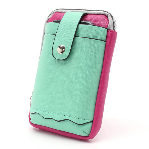 Zipper Around Three Slots Wallet Phone Pouch Bag for Samsung Galaxy S4 i9500 S III I9300 Mega 5.8 I9150 iPhone SE 5s 5 5c - Cyan