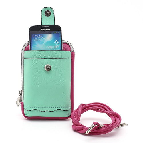 Zipper Around Three Slots Wallet Phone Pouch Bag for Samsung Galaxy S4 i9500 S III I9300 Mega 5.8 I9150 iPhone SE 5s 5 5c - Cyan
