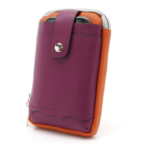 Zipper Around Three Slots Wallet Phone Pouch Bag for Samsung Galaxy S4 i9500 S III I9300 Mega 5.8 I9150 iPhone SE 5s 5 5c - Purple