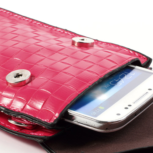 Rose Woven Leather Pouch Case Bag w/ Belt for iPhone 4 4S 5 5s 5c / Samsung i9500 i9300 i9190 / LG Sony HTC Etc.