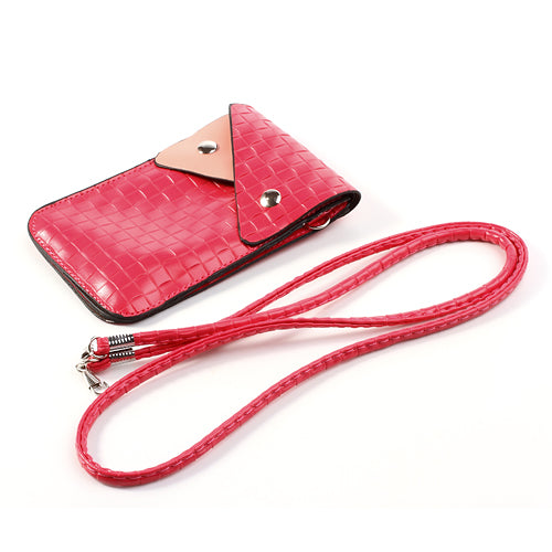 Rose Woven Leather Pouch Case Bag w/ Belt for iPhone 4 4S 5 5s 5c / Samsung i9500 i9300 i9190 / LG Sony HTC Etc.
