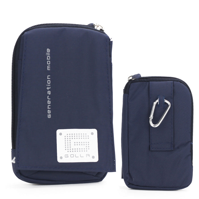 Golla Pouch Bag Case w/ Carabiner and Neck Strap for Samsung Galaxy Note II N7100 / N7000 / I717 etc - Dark Blue