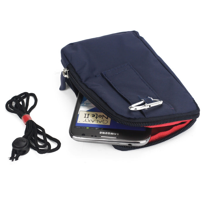 Golla Pouch Bag Case w/ Carabiner and Neck Strap for Samsung Galaxy Note II N7100 / N7000 / I717 etc - Dark Blue