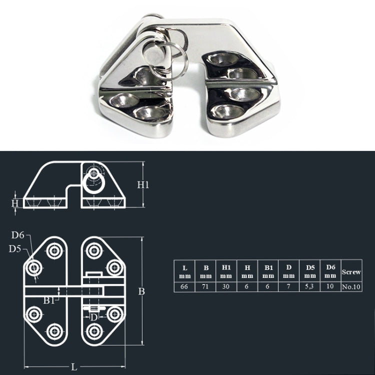 Butterfly Hinge 316 Stainless Steel Ship Accessories, Specification: 70 x 68mm