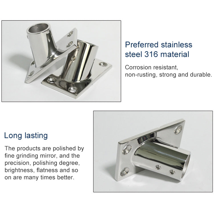 Thicken 316 Stainless Steel 60-Degree Square Tube Base Marine Boat Hardwares, Specifications: 22mm