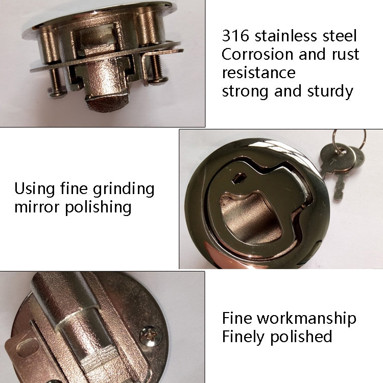316 Stainless Steel Floor Buckle Ship Yacht Round Pull Ring Door Lock With Key