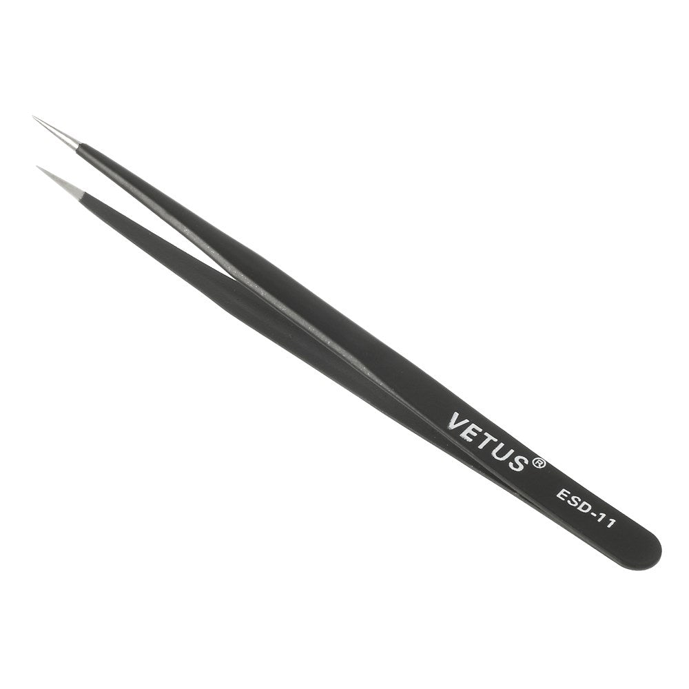 VETUS ESD-11 Anti-Static Fine Tip Straight Stainless Steel Tweezer Repair Tool, Length: 140mm