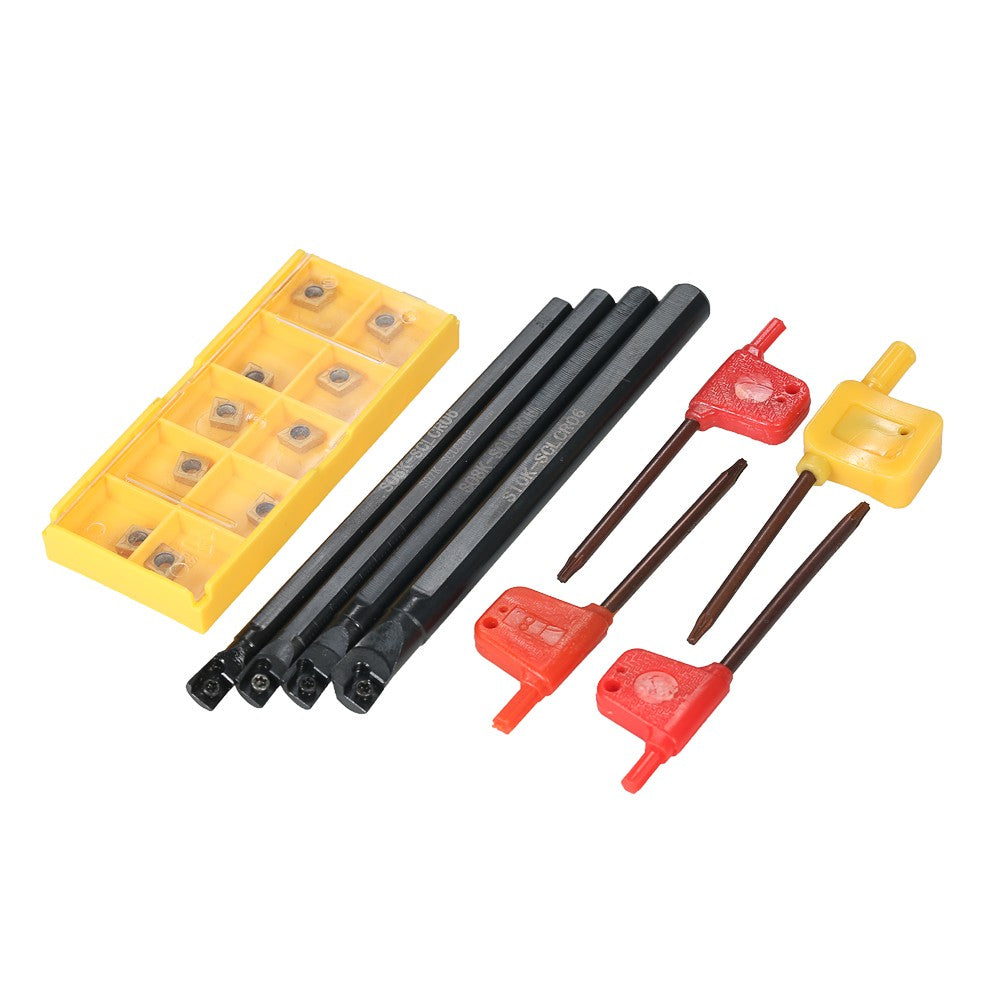 10Pcs/Box CCMT060204-HM Carbide Inserts + 6/7/8/10mm SCLCR06 Holder Boring Bar + 4pcs Wrench CNC Lathe Turning Tool