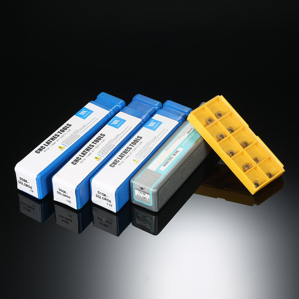10Pcs/Box CCMT060204-HM Carbide Inserts + 6/7/8/10mm SCLCR06 Holder Boring Bar + 4pcs Wrench CNC Lathe Turning Tool