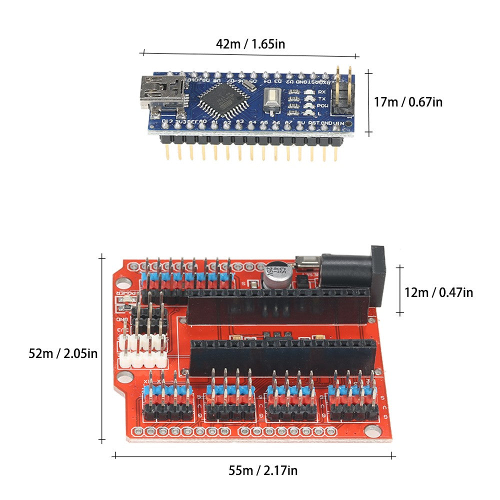 Uniqkart for Arduino NANO I/O Expansion Sensor Shield RED Module + UNO R3 Nano V3.0 ATmega328P Board