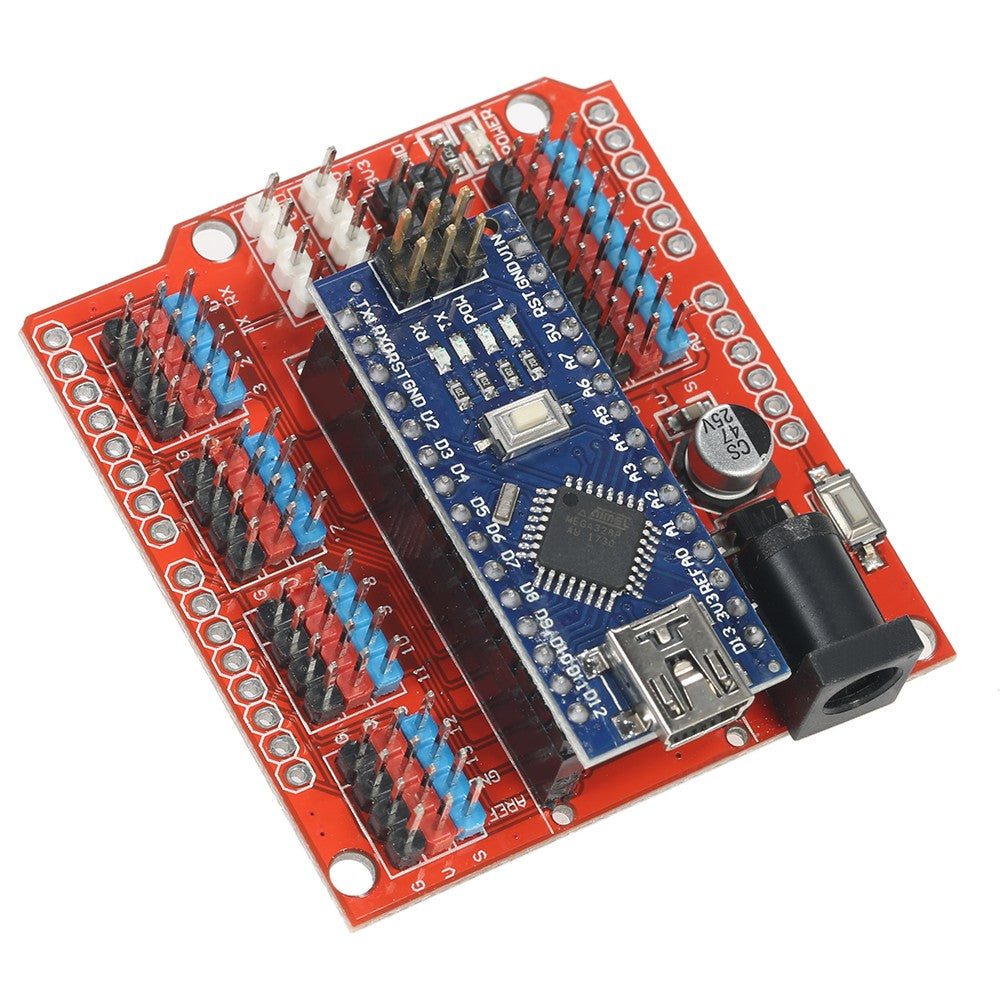 Uniqkart for Arduino NANO I/O Expansion Sensor Shield RED Module + UNO R3 Nano V3.0 ATmega328P Board