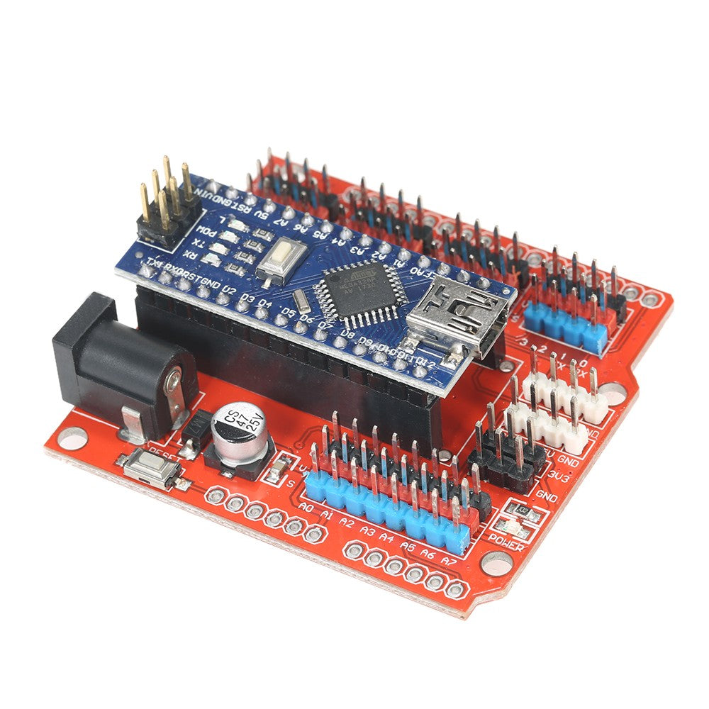 Uniqkart for Arduino NANO I/O Expansion Sensor Shield RED Module + UNO R3 Nano V3.0 ATmega328P Board