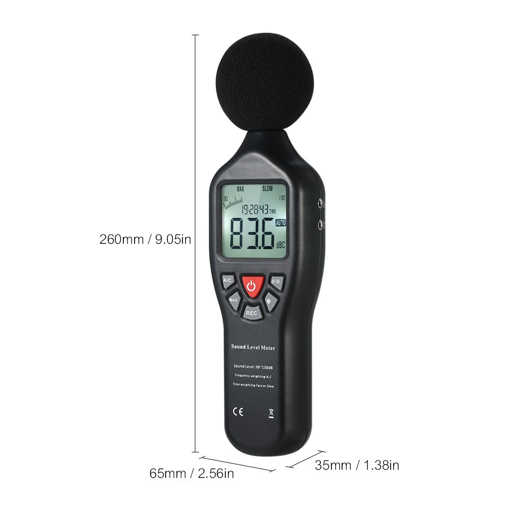 30-130dBA Noise Measuring LCD Digital Sound Level with Data Logging Function Meter Instrument Decibel Monitoring Tester