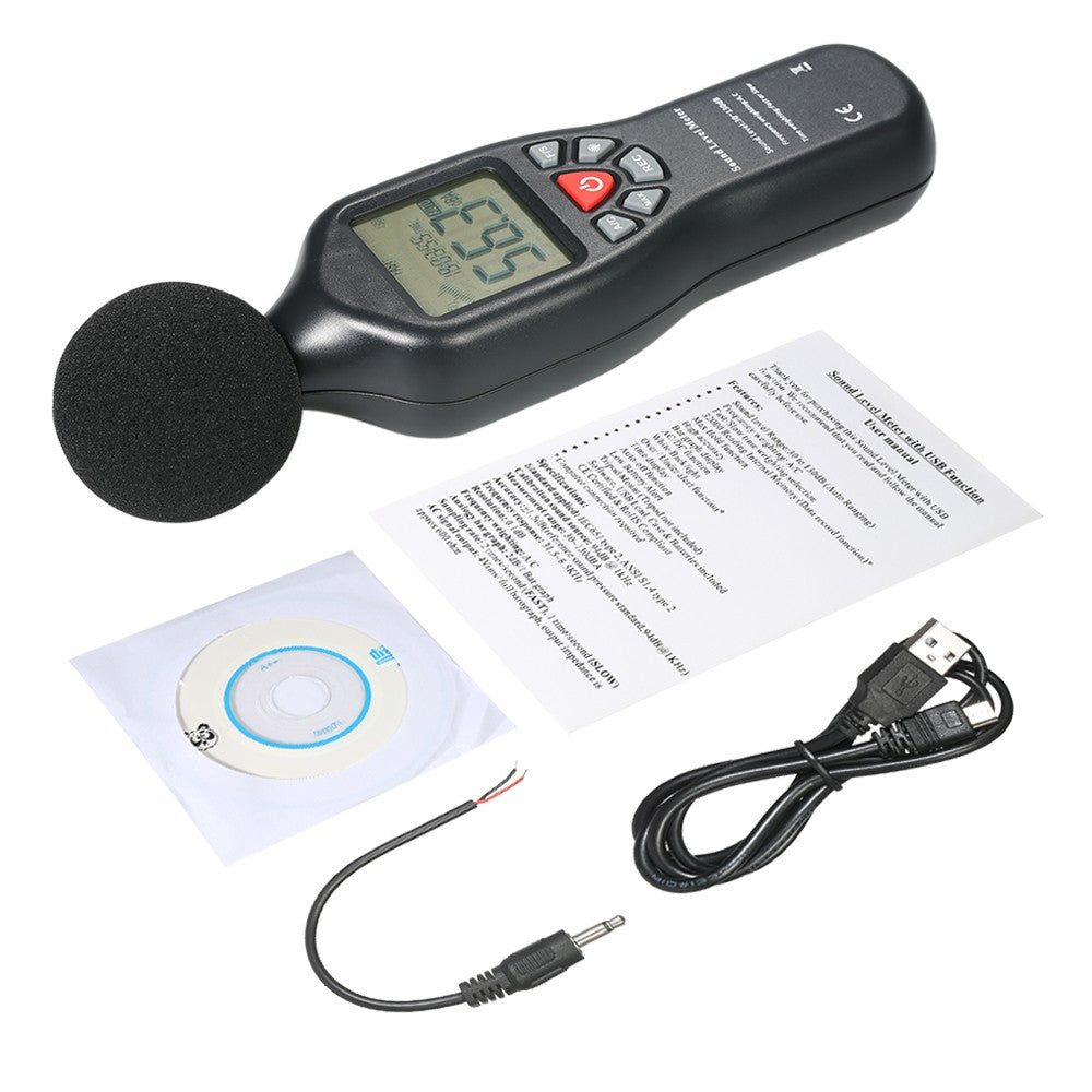 30-130dBA Noise Measuring LCD Digital Sound Level with Data Logging Function Meter Instrument Decibel Monitoring Tester