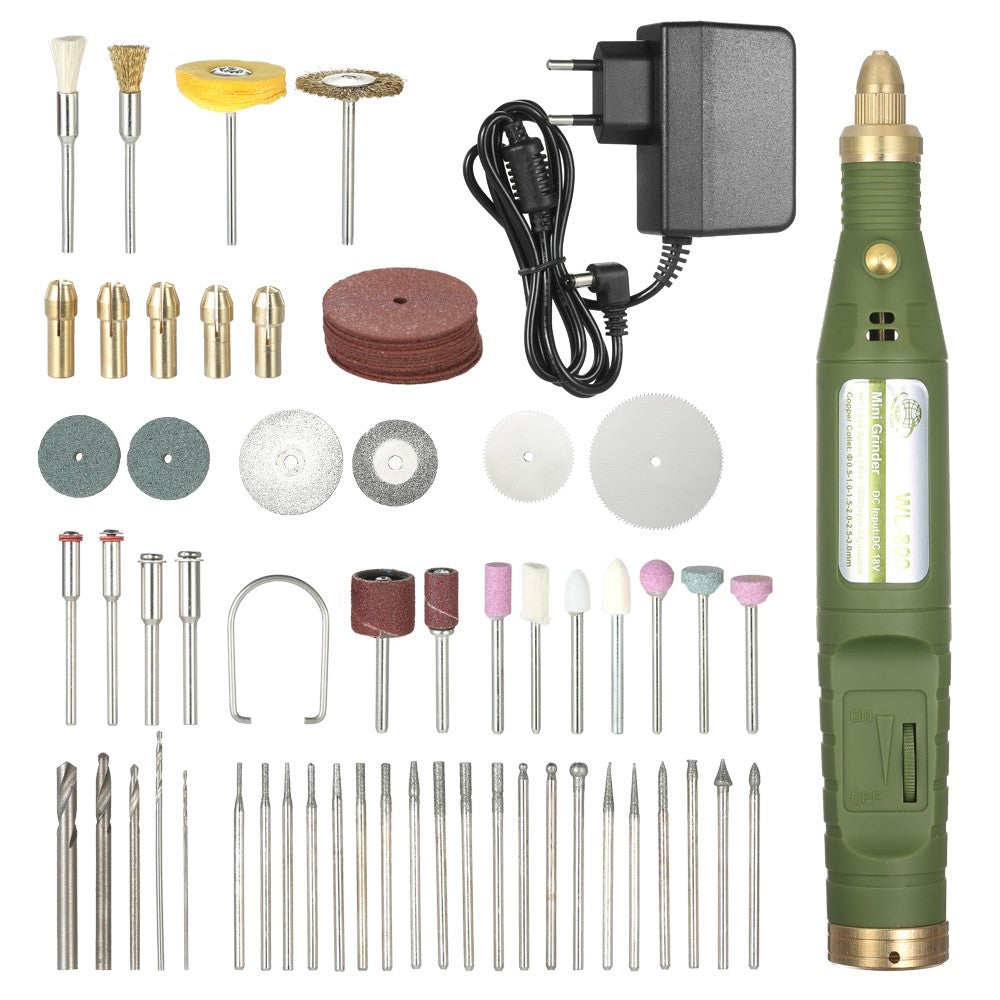 Electric Drill Grinding Milling Engraving Polishing Tools Mini Multi-functional Variable Speed Rotary Tool and Accessories Kit - EU Plug / Army Green