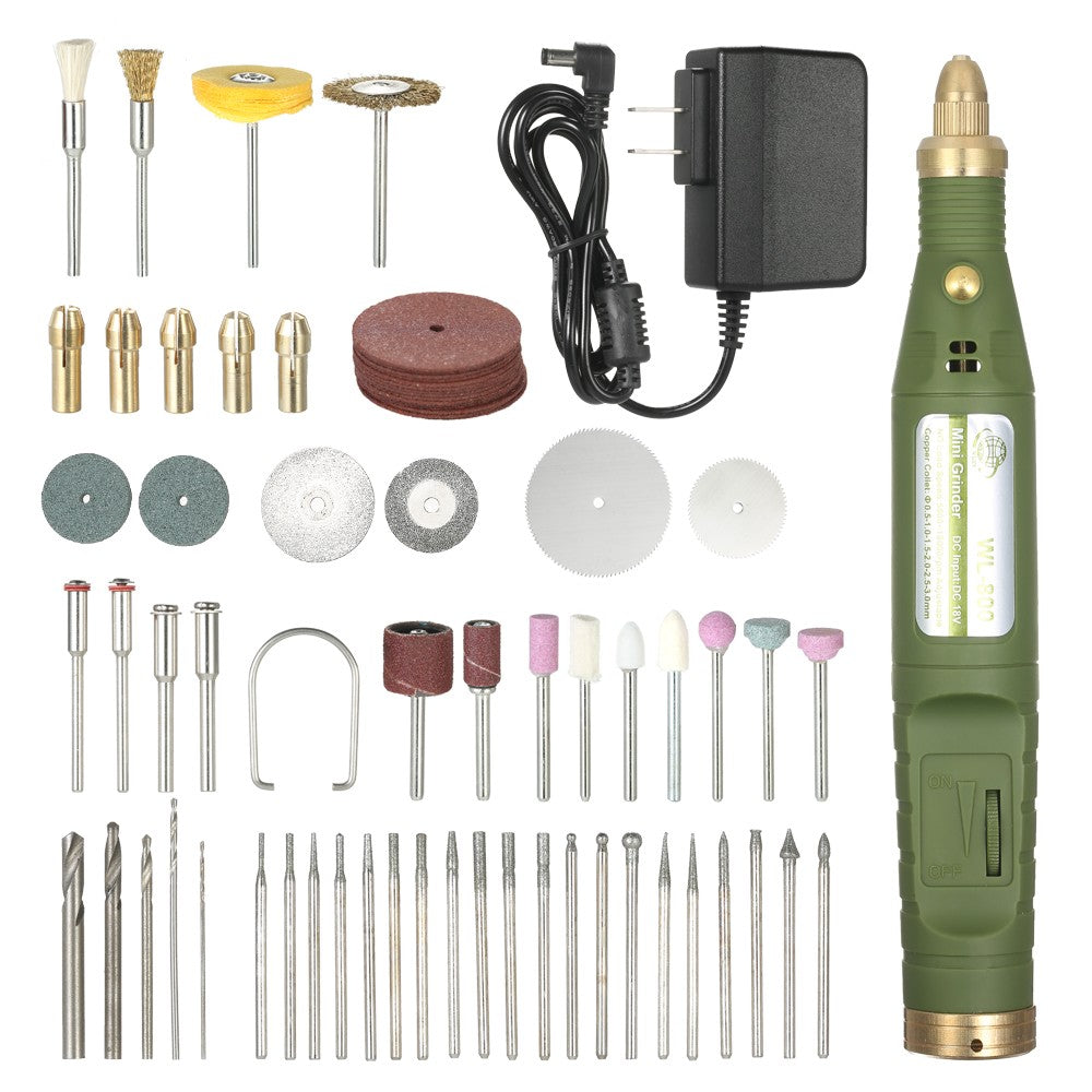 Electric Drill Grinding Milling Engraving Polishing Tools Mini Multi-functional Variable Speed Rotary Tool and Accessories Kit - US Plug / Army Green