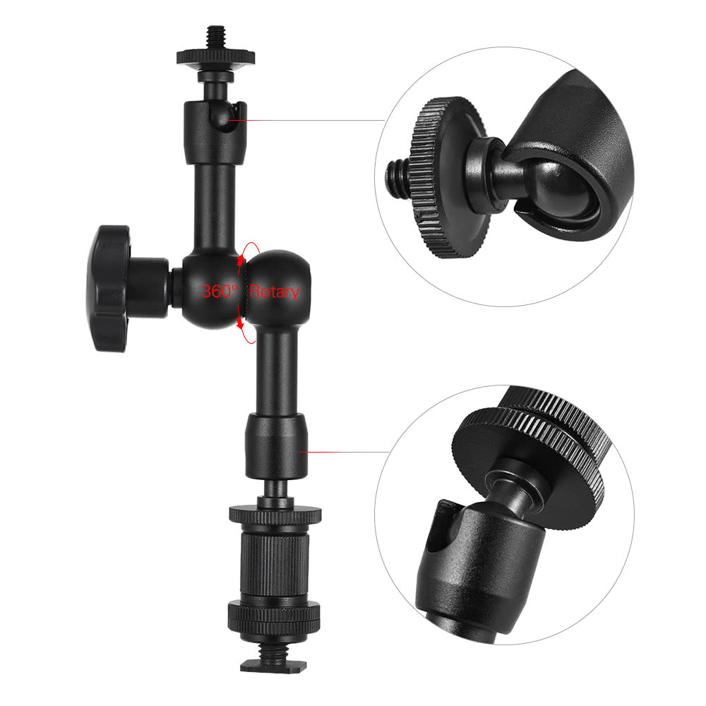 7-inch Friction Arm Adjustable Articulating Arm Plier Clip Clamp Mount for Field Monitor LED Light Flash Microphone