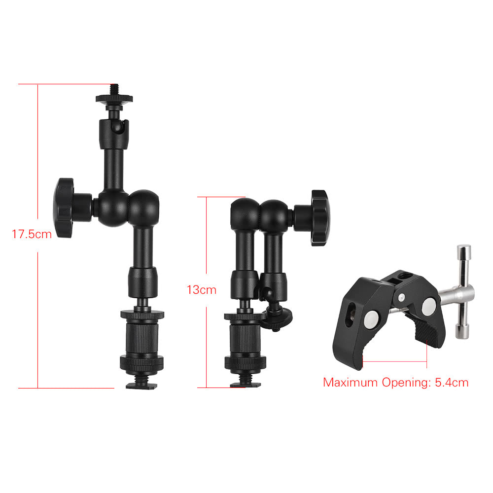 7-inch Friction Arm Adjustable Articulating Arm Plier Clip Clamp Mount for Field Monitor LED Light Flash Microphone