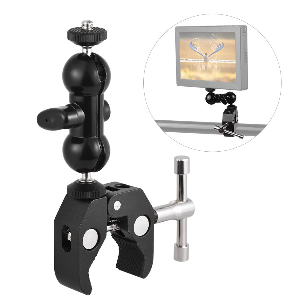 Dual Ballhead Arm Super Clamp Mount Adapter for DSLR Camera Monitor LED Video Light