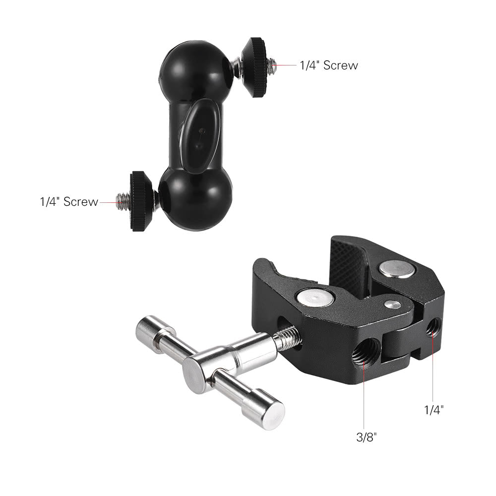 Dual Ballhead Arm Super Clamp Mount Adapter for DSLR Camera Monitor LED Video Light
