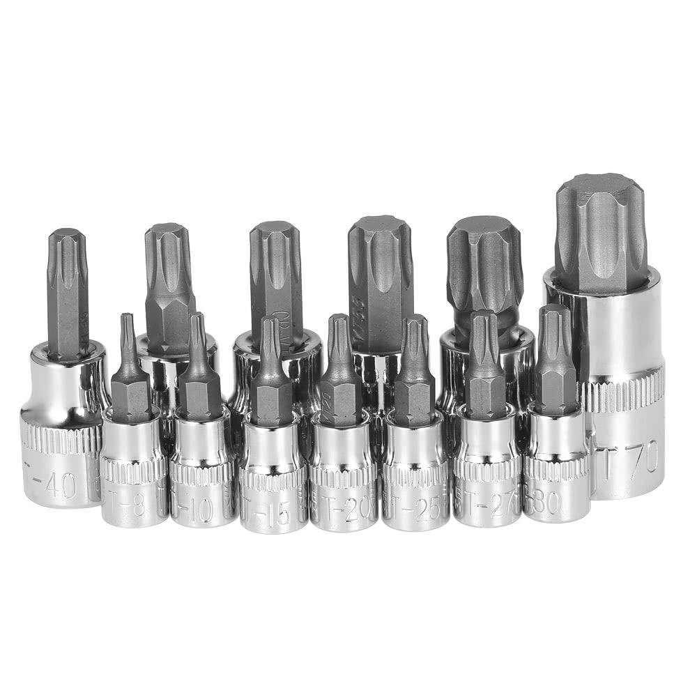 13Pcs Chrome Vanadium Steel Torx Bits Sockets Repair Tools Set 1/4" 3/8" & 1/2" with Storage Case