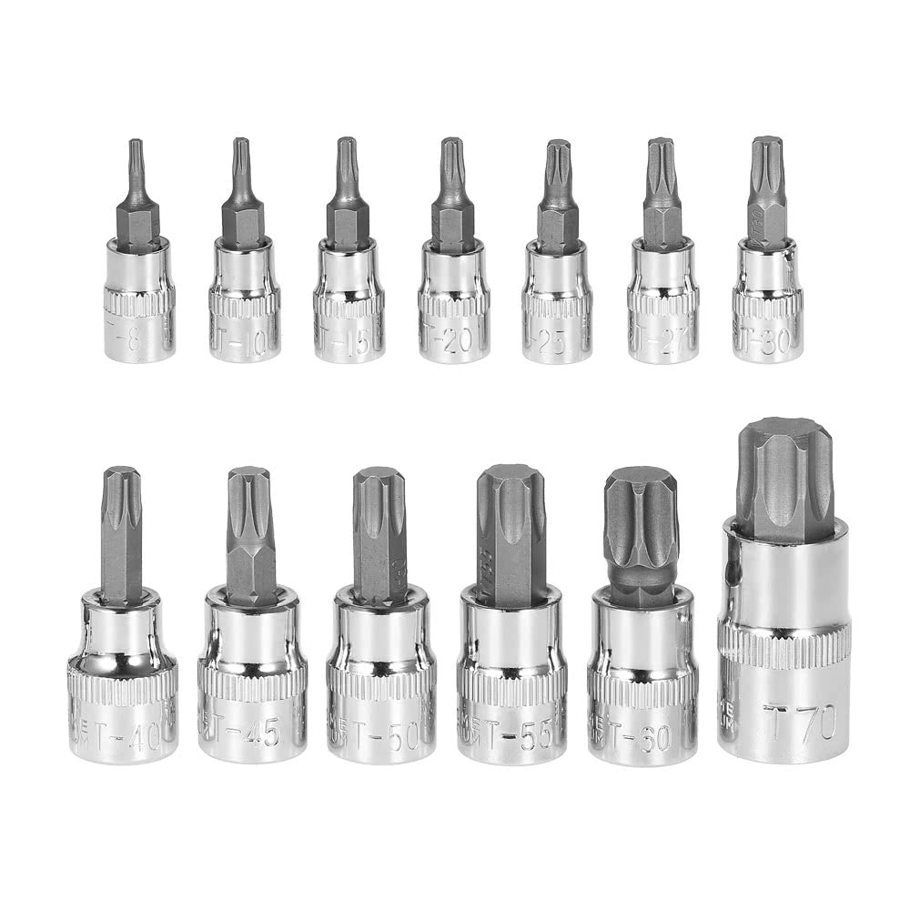 13Pcs Chrome Vanadium Steel Torx Bits Sockets Repair Tools Set 1/4" 3/8" & 1/2" with Storage Case