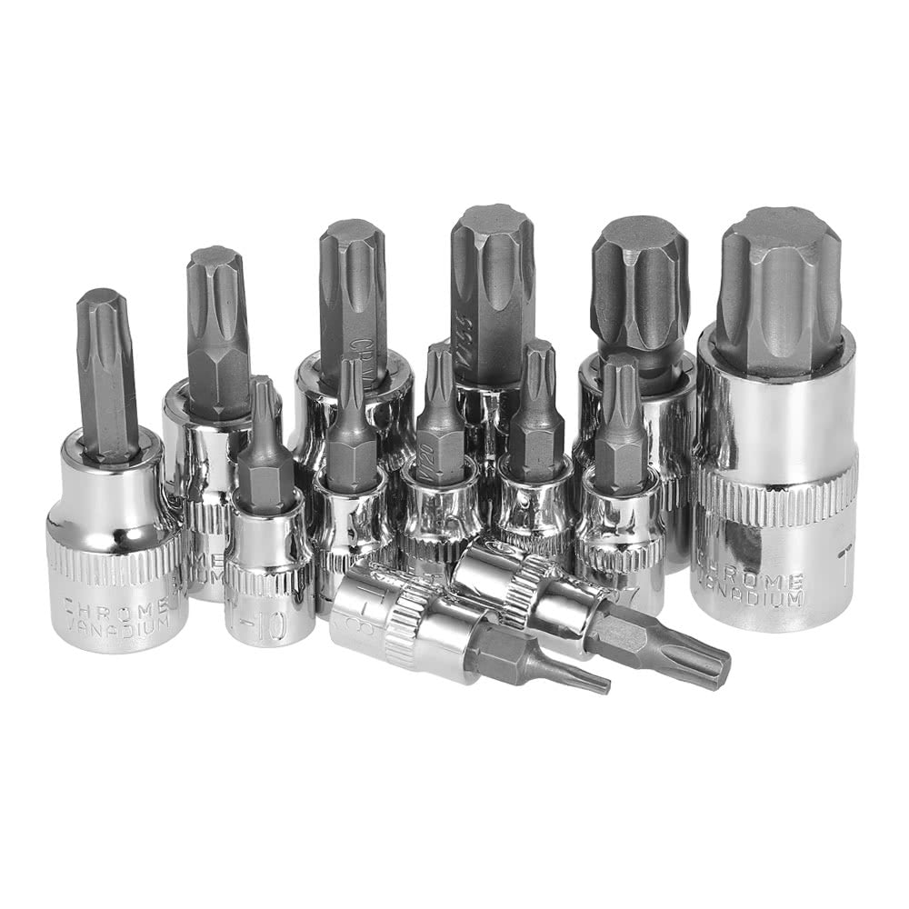 13Pcs Chrome Vanadium Steel Torx Bits Sockets Repair Tools Set 1/4" 3/8" & 1/2" with Storage Case