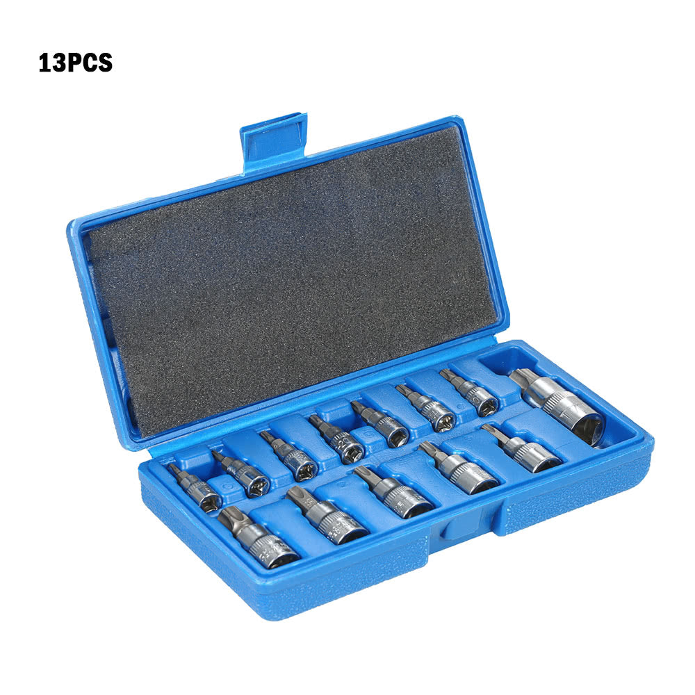 13Pcs Chrome Vanadium Steel Torx Bits Sockets Repair Tools Set 1/4" 3/8" & 1/2" with Storage Case