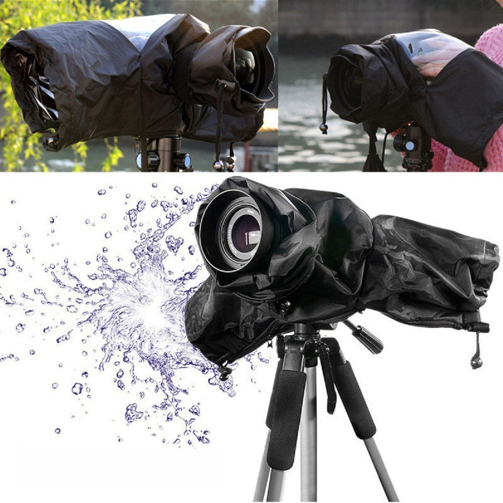 Rainproof Raincoat Waterproof Camera Rain Cover Coat Bag Protector for Canon Nikon DSLR Cameras - Black/Transparent