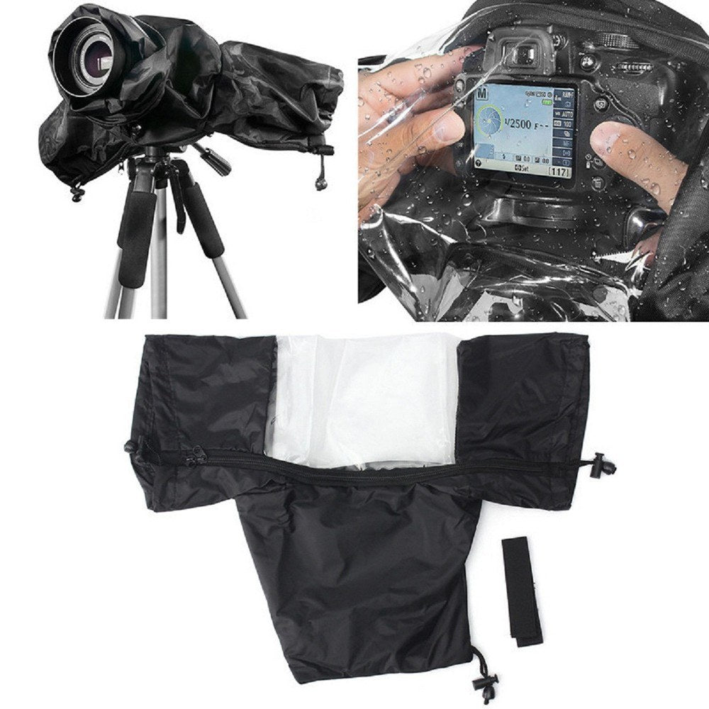 Rainproof Raincoat Waterproof Camera Rain Cover Coat Bag Protector for Canon Nikon DSLR Cameras - Black/Transparent