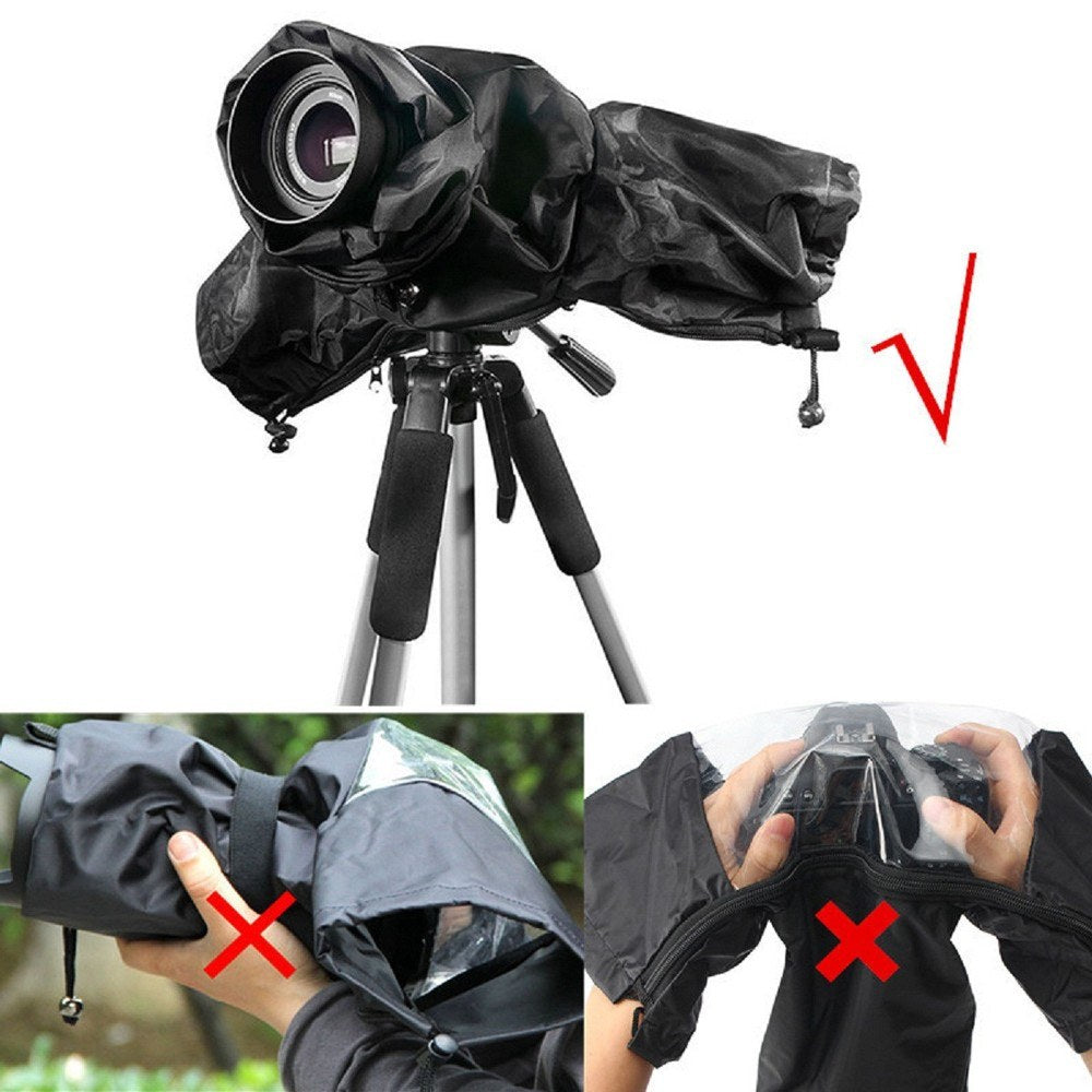 Rainproof Raincoat Waterproof Camera Rain Cover Coat Bag Protector for Canon Nikon DSLR Cameras - Black/Transparent