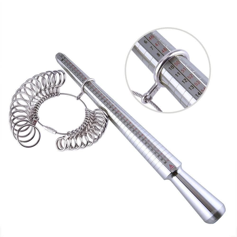 Ring-sizer Gauge Tool Finger Sizing Measuring Stick Metal Ring Mandrel US Size Set 1-13 of 27 Pcs Circle Models - Silver