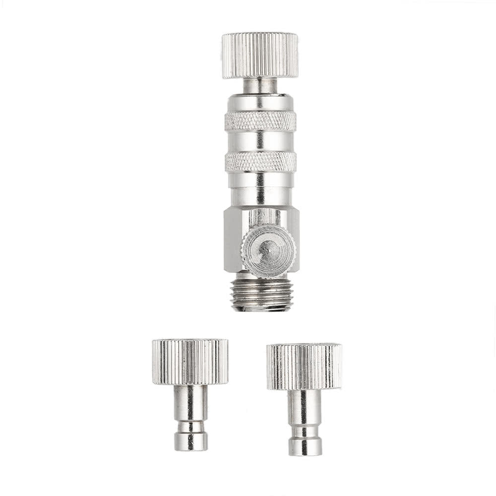 Airbrush Quick Release Plug Coupling Disconnect Coupler Adjustment Control Valve 3 Male Adapters - Silver