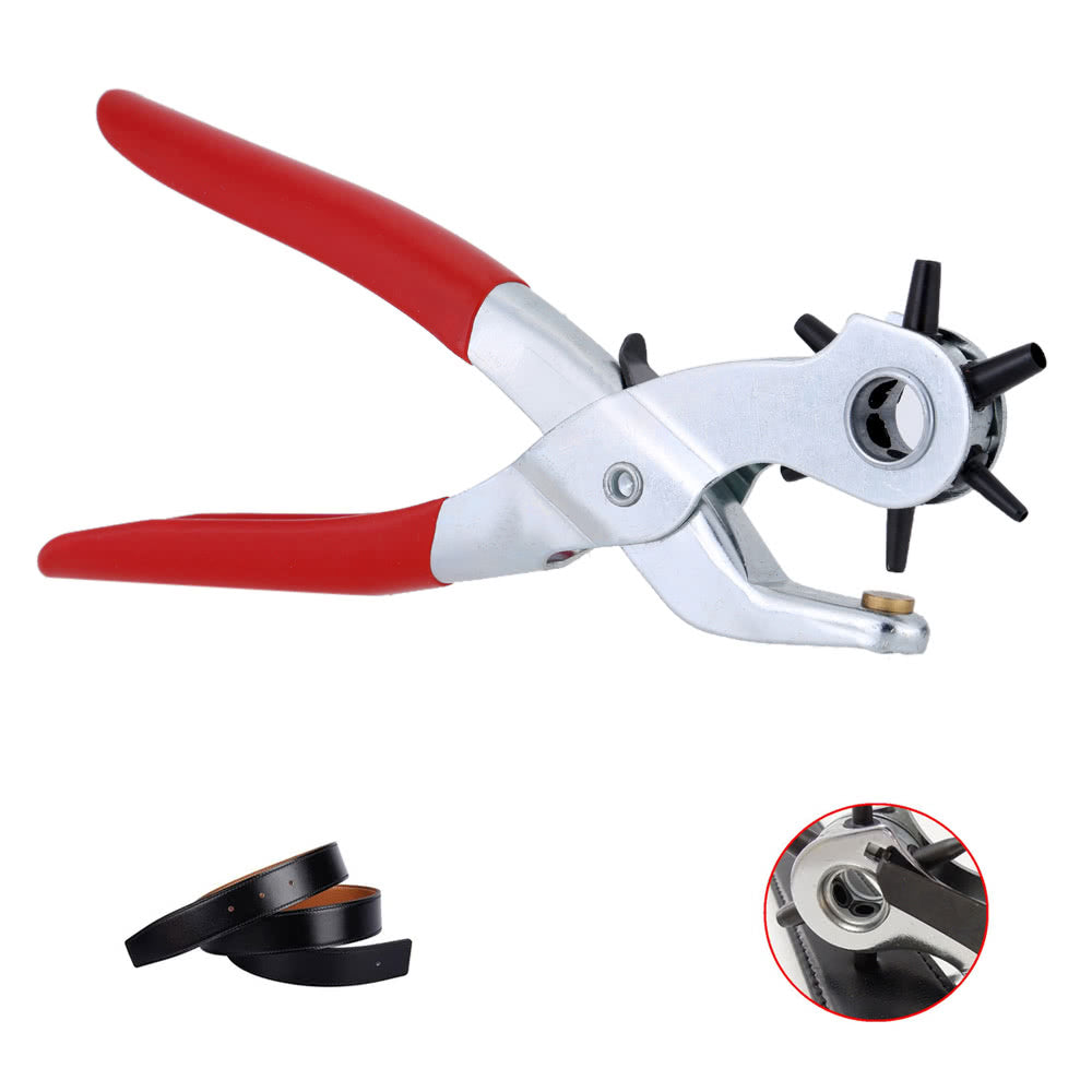 Hole Punching Machine 9inch Punch Plier Round Hole Perforator Tool Make Hole Puncher for Watchband - Red
