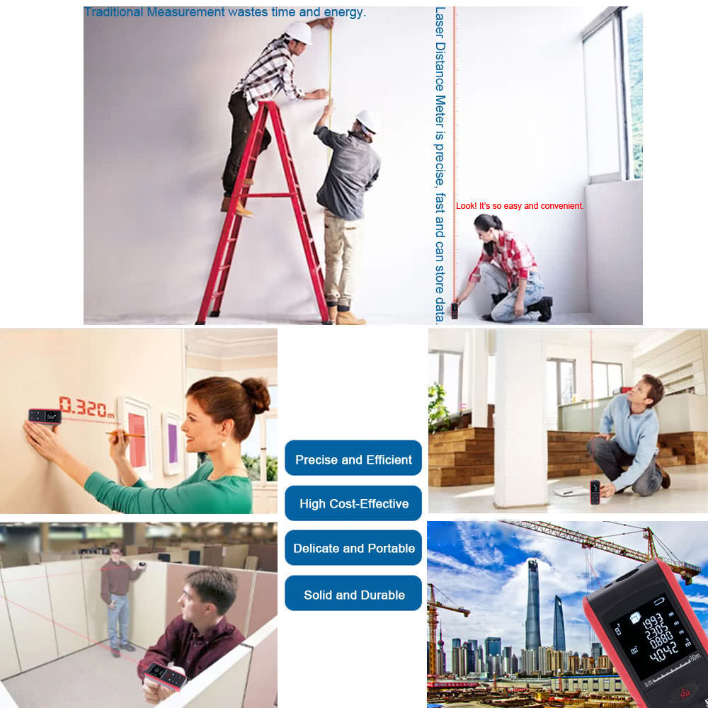 Portable Digital Laser Distance Meter Handheld Range Finder Area Volume Measurement - 80m