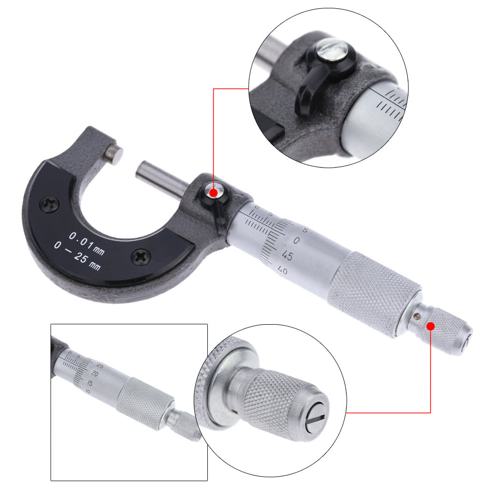 Micrometer Calipers 25mm/0.01 Micrometers Outer Diameter Spiral Micrometer Measuring Tool