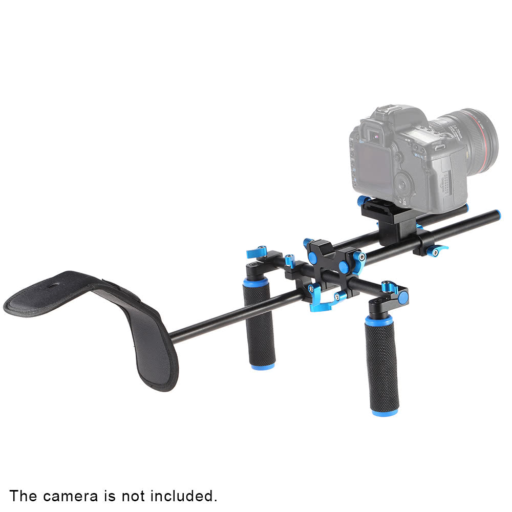 Aluminum Alloy Video Shoulder Mount Stablizer with 1/4inch Screw Mount Slider 15mm Rod Double-hand Handgrip Set C-shaped Holder for DSLR Camera Camcorder