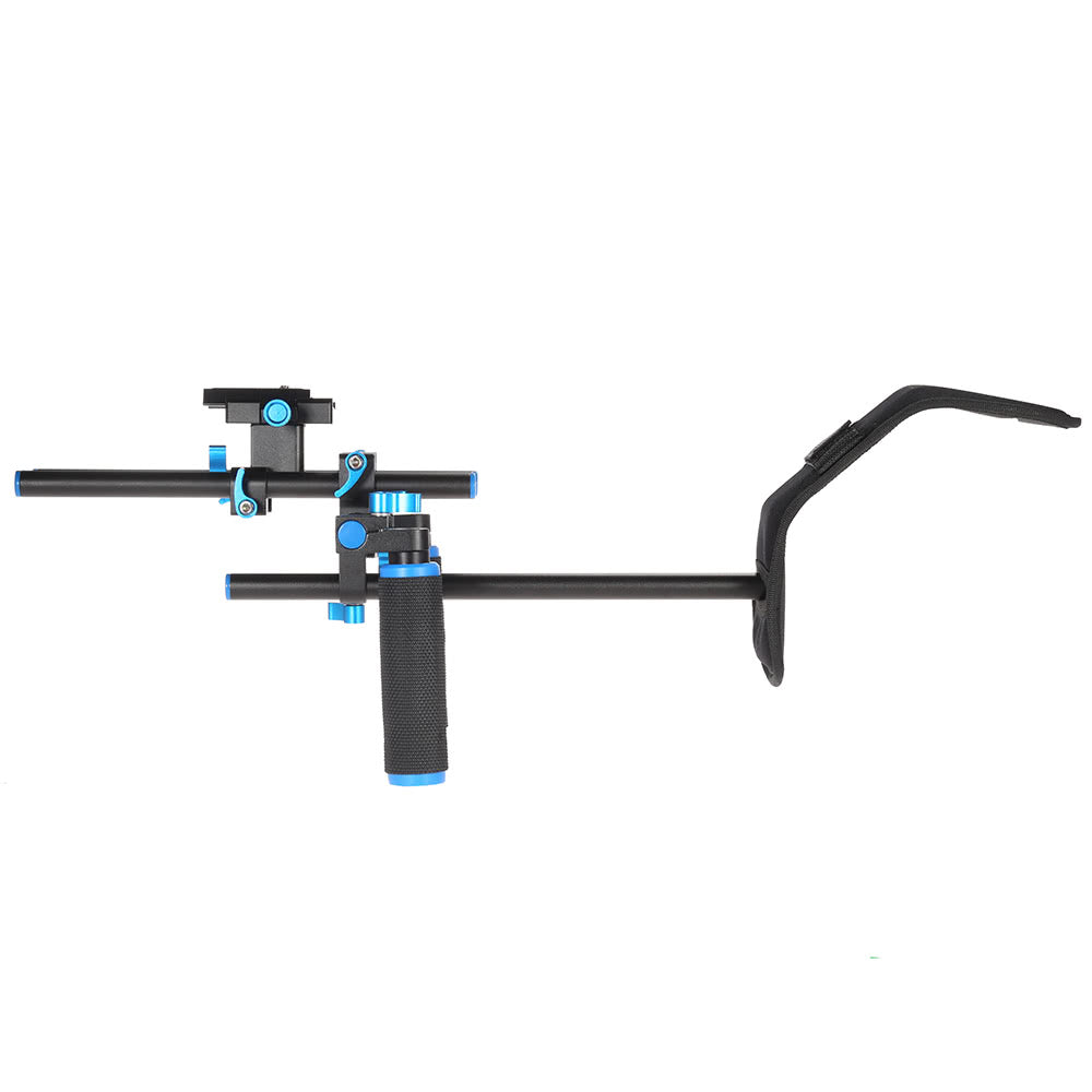 Aluminum Alloy Video Shoulder Mount Stablizer with 1/4inch Screw Mount Slider 15mm Rod Double-hand Handgrip Set C-shaped Holder for DSLR Camera Camcorder