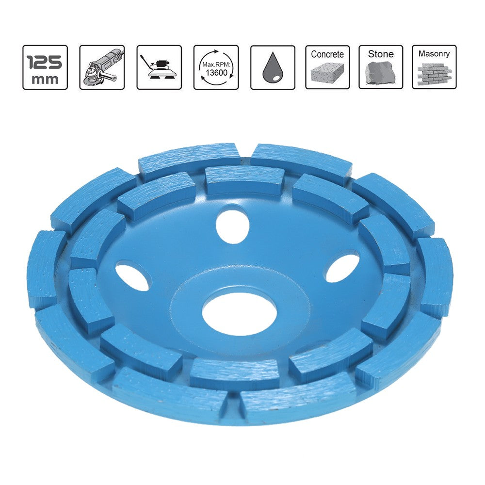 125mm 5" Diamond 2 Row Segment Grinding Wheel Disc Bowl Shape Grinder Cup 22mm Inner Hole - Blue