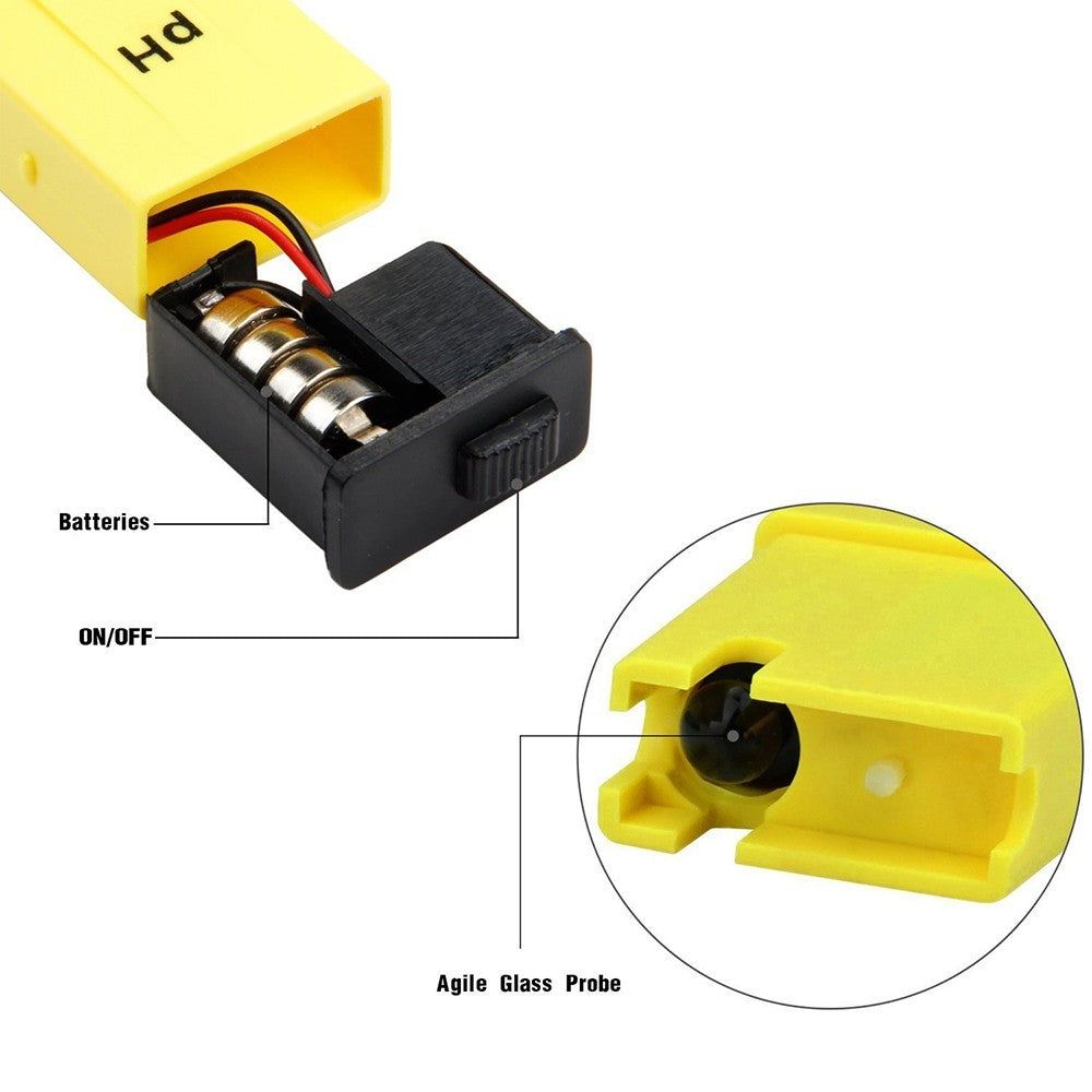 Digital LCD PH Test Pen Portable Auto Temp Compensation pH Meter Aquarium Water Quality Tester - Yellow