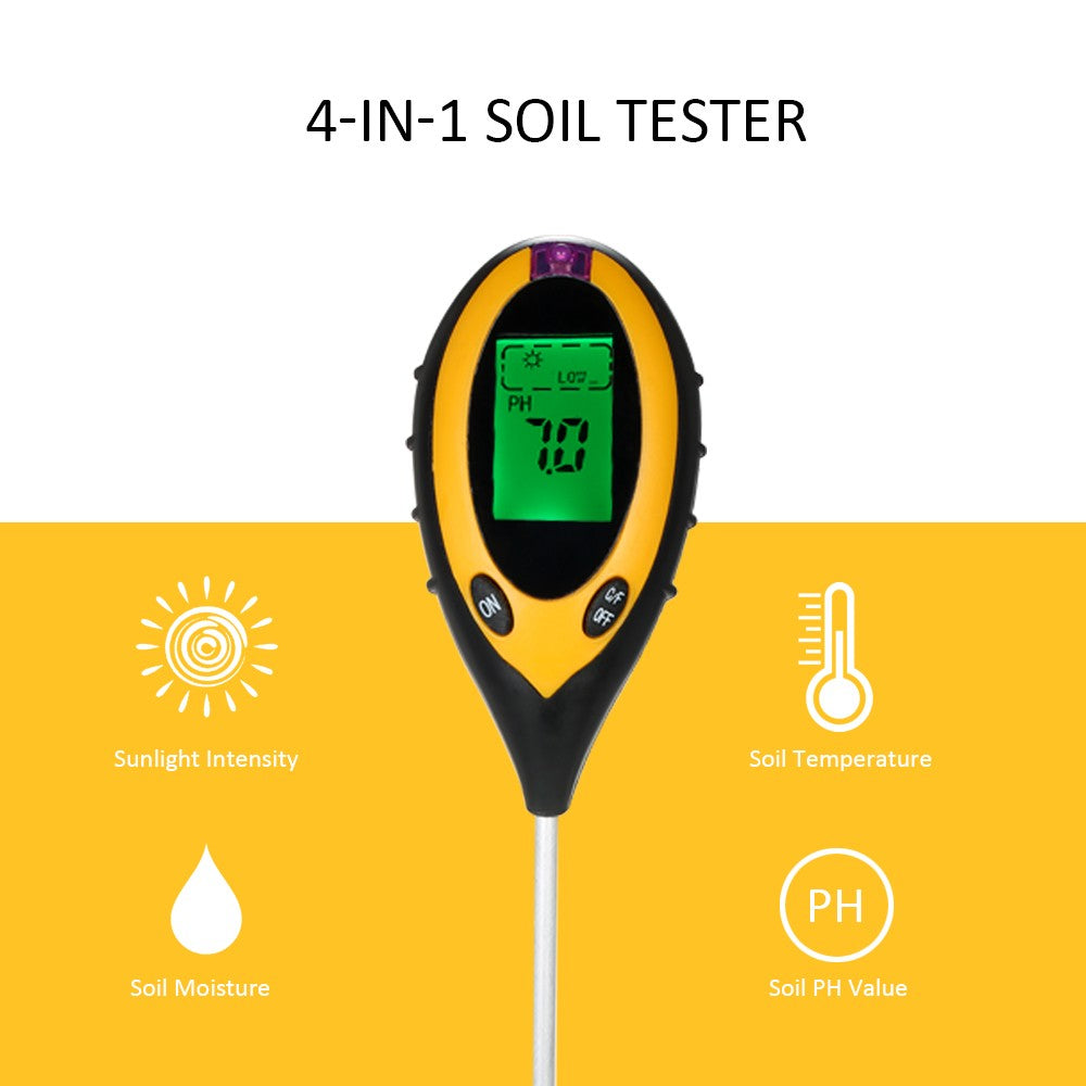 4-in-1 Soil Tester PH Moisture Temperature Sunlight Intensity PH Tester Moisture Meter