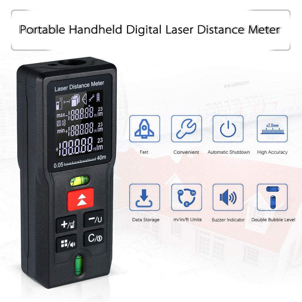 Handheld Digital Laser Distance Meter Portable Range Finder Rangefinder - 40m