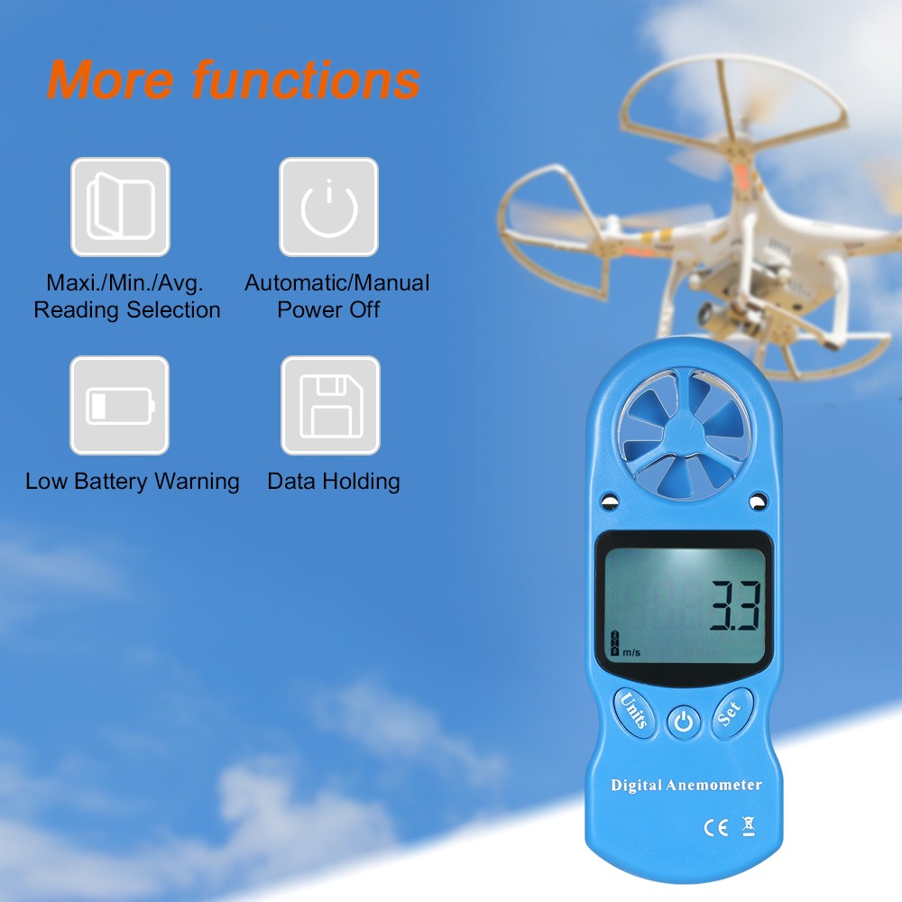 8 in 1 Handheld Digital Anemometer with LCD Backlight - Blue