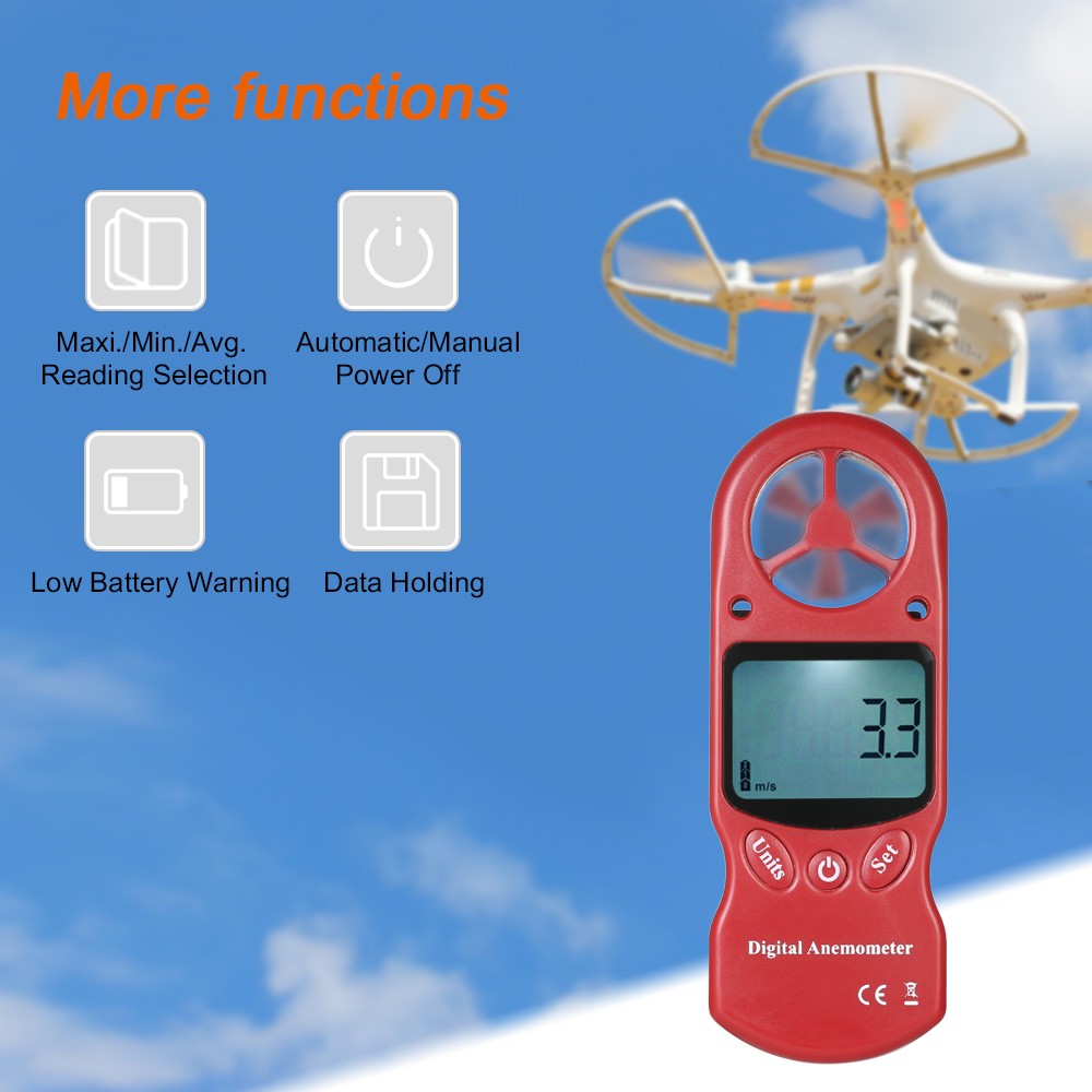 8 in 1 Handheld Digital Anemometer with LCD Backlight - Red