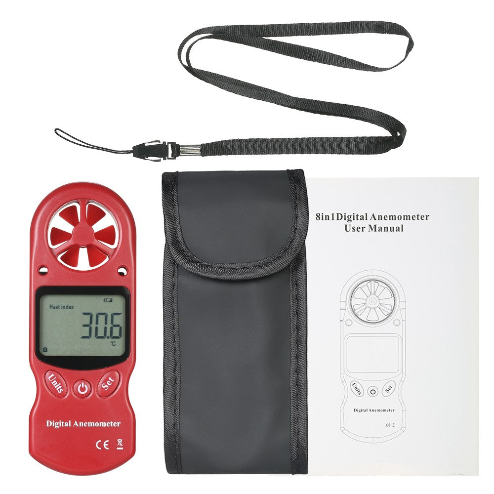 8 in 1 Handheld Digital Anemometer with LCD Backlight - Red