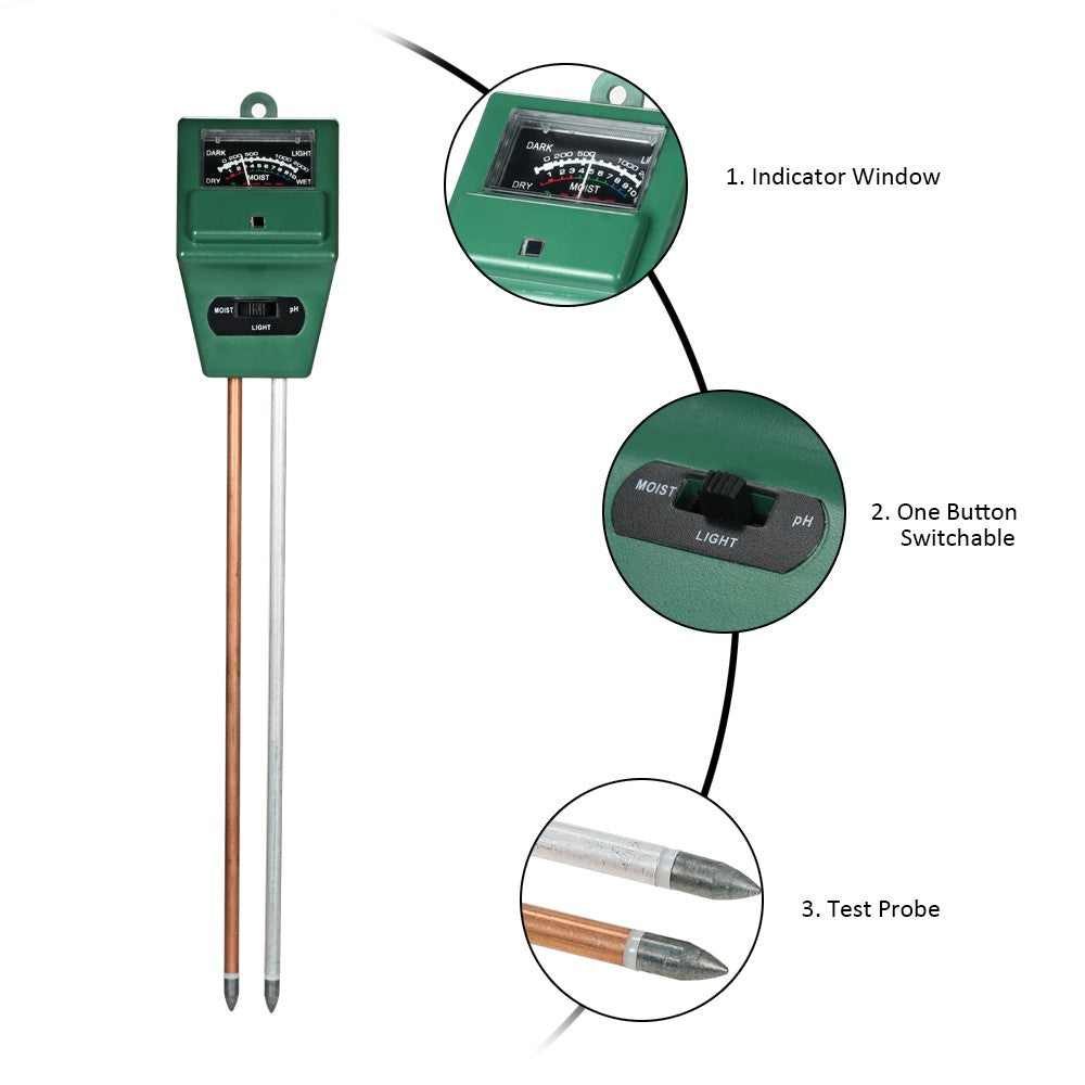 3-in-1 Soil Tester Moisture Meter PH Meter PH Moisture Sunlight Intensity PH Tester